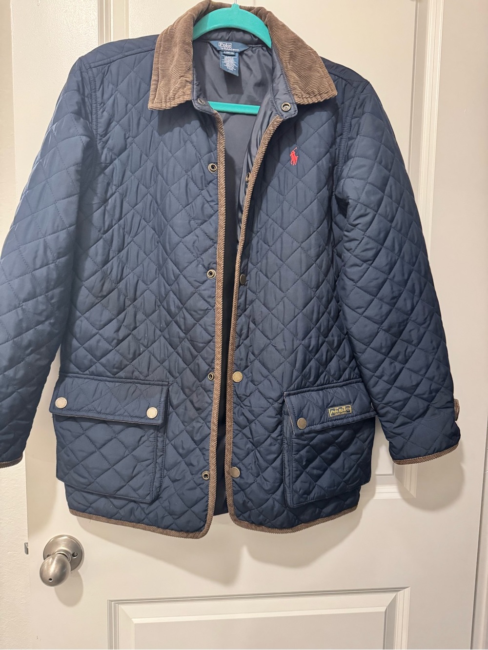 Polo by Ralph Lauren Navy Quilted Puffer Jacket with Brown Trim